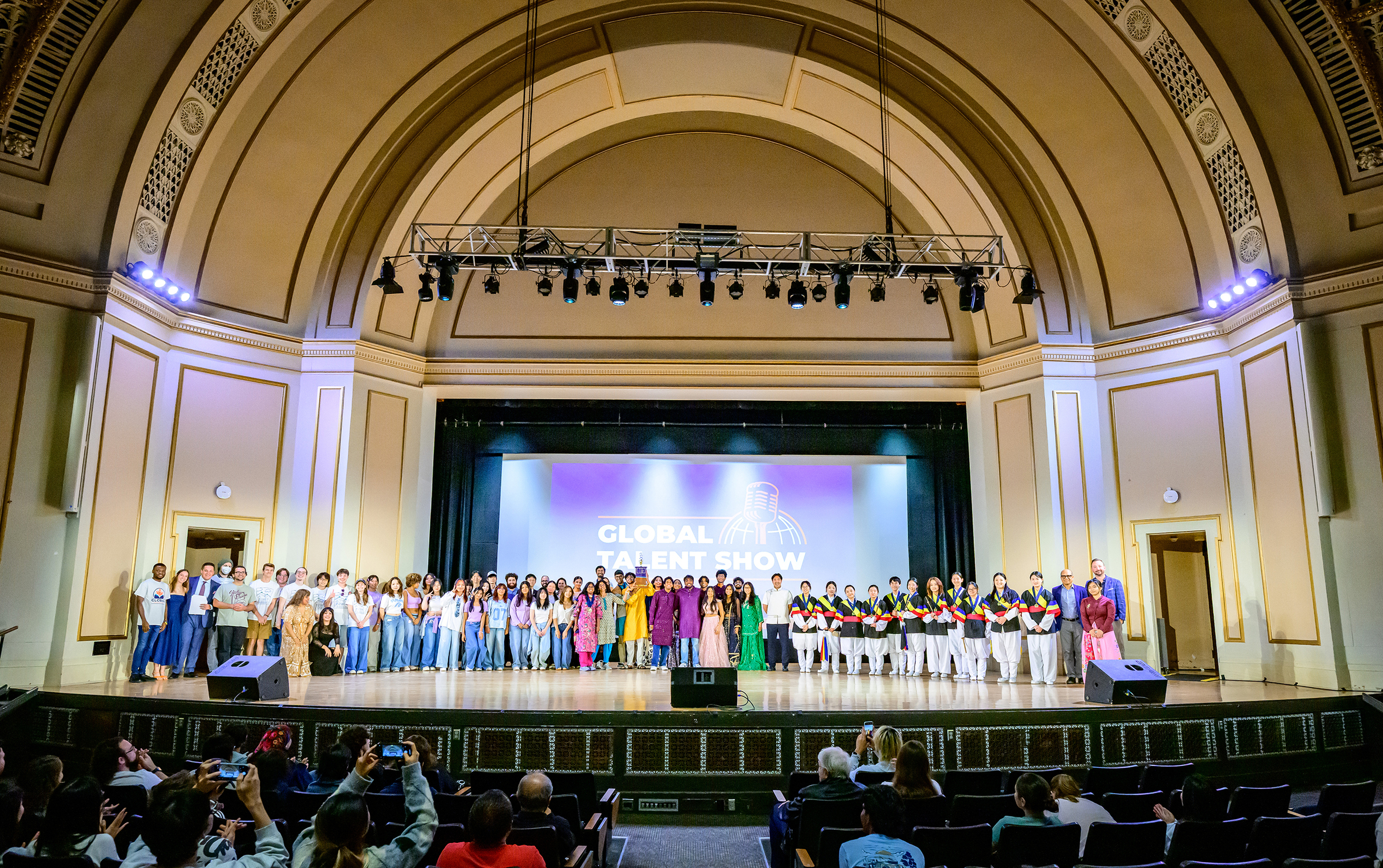Students celebrate cultures, creativity, and community during the Global Talent Show at Foellinger Auditorium. The performers presented a wide-ranging journey of different traditions from around the world. The event was sponsored by Illinois International.